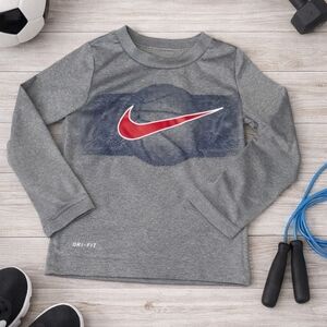 Nike Kids Gray and Red Long Sleeve Tee